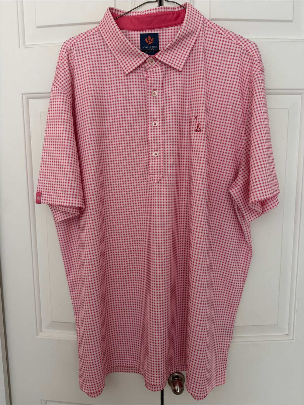 Donald Ross Men’s Pink Gingham Performance Polo Shirt